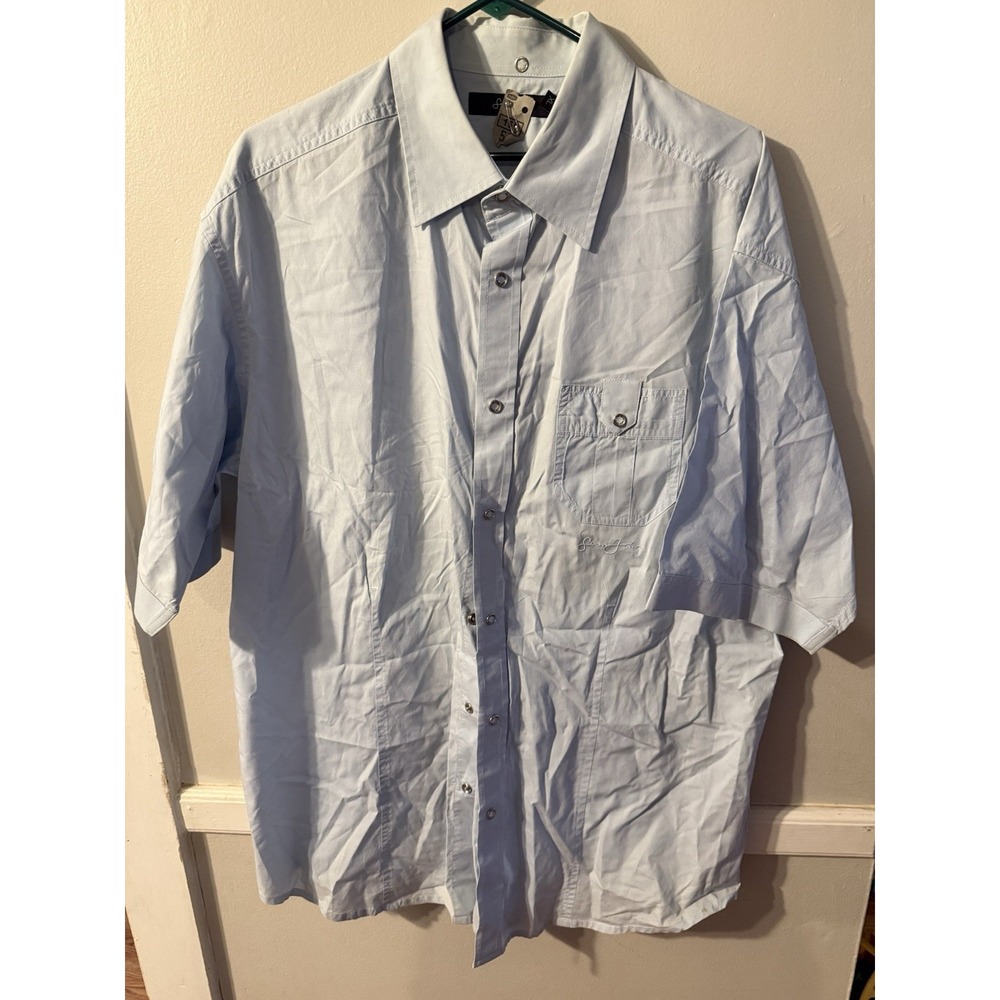 Sean John Shirt Mens XL Light Blue Short Sleeve Pearl Snap 100%‎ Cotton Casual